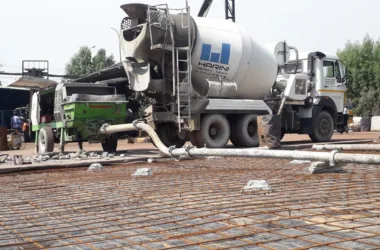 QuickCrete rapid-setting concrete being poured